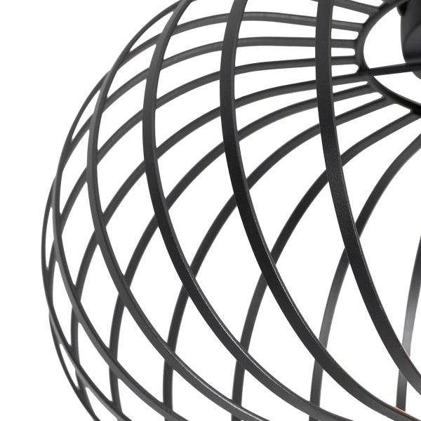 Draufsicht einer Hängeleuchte mit kugelförmigem Lampenschirm aus Metallstreben