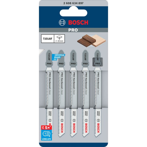 Bosch Stichsägeblätter T101AIF, 5 Stück, für Hartholz