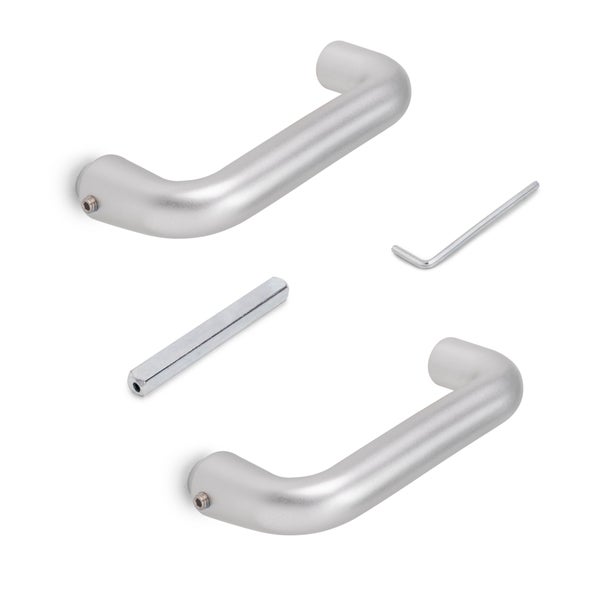Set aus zwei Türdrückern inklusive Vierkantstift und Inbusschlüssel aus Metall