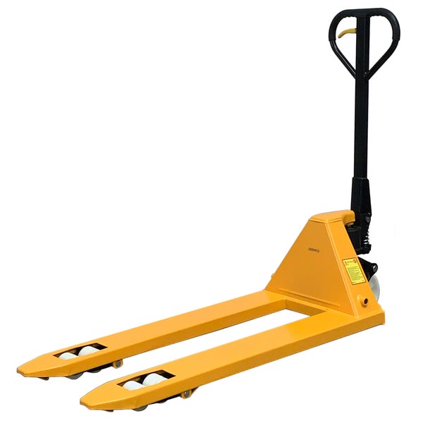 Gelber Gabelhubwagen mit einer Traglast von 3000 Kilogramm