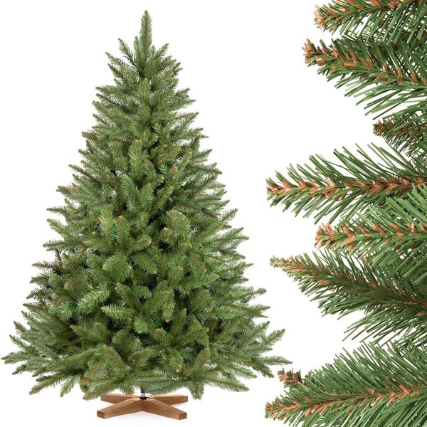 Künstlicher Weihnachtsbaum mit realistischem Nadelaussehen und stabilem Holzständer