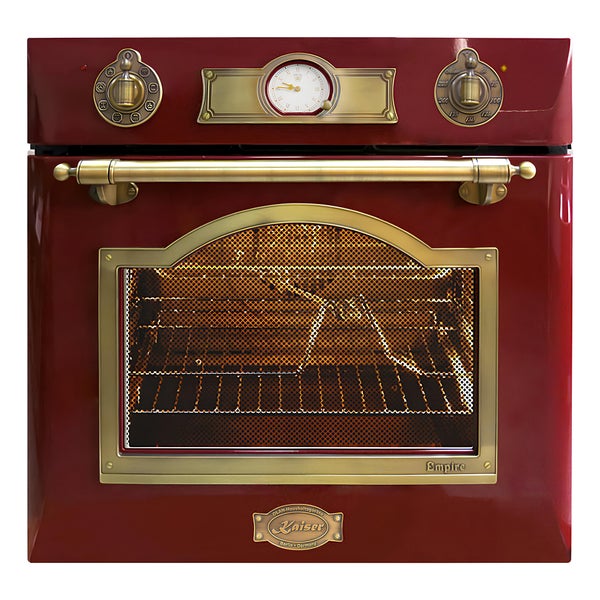 Einbau Backofen im Retro Design mit analogen Bedienelementen und Messingdetails von Kaiser.