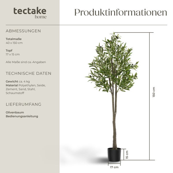 Künstlicher Olivenbaum tectake Oleand stabiler Kunststoff-Blumentopf verschiedene Größen grün