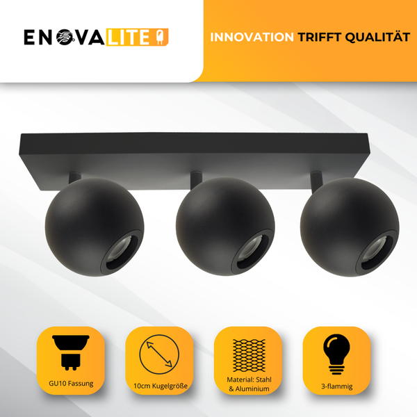 Schwarze Deckenleuchte mit drei Lampen und GU10 Fassung