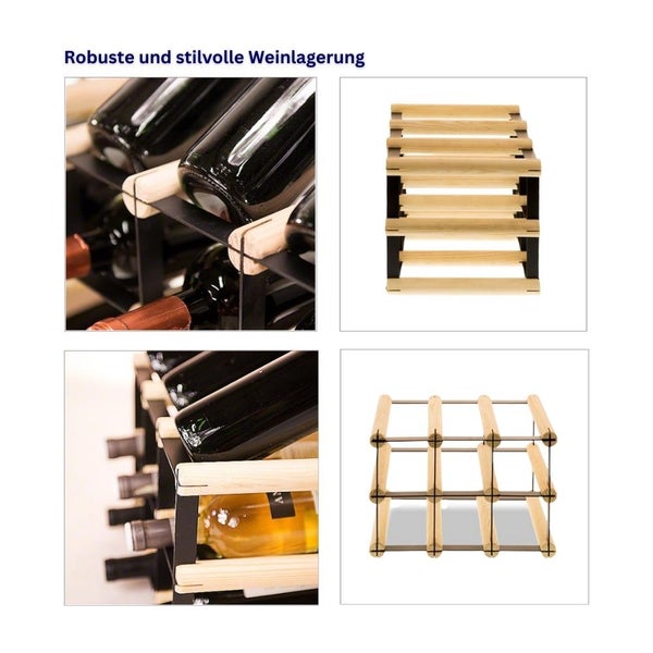 PROREGAL Modulares Weinregal Vinotega Mod Metal HxBxT 22,5 x 32,5 x 24,5 cm 3 x 2 Flaschen Massives Kiefernholz Natur