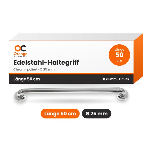 Poliert verchromter Edelstahl Haltegriff mit 50 Zentimeter Länge und 25 Millimeter Durchmesser von Orange Commerce