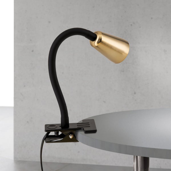 Klemmleuchte mit flexiblem Hals und Lampenschirm