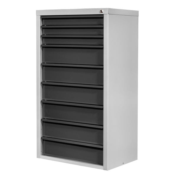 PROREGAL Schubladenschrank Kobra mit 9 Schubladen | HxBxT 120x70x43,5cm | Lichtgrau/Anthrazitgrau | Schubladenbox, Werkzeugschublade