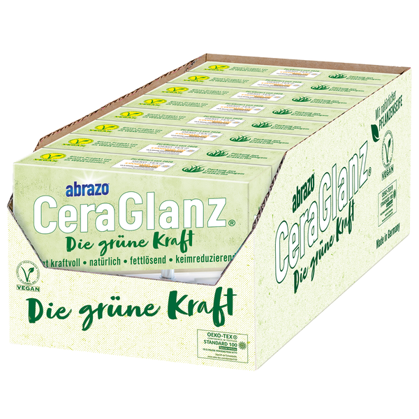 Abrazo CeraGlanz Reinigungspads in der Vorratspackung, Die grüne Kraft, vegan, OEKO-TEX Standard 100 zertifiziert.