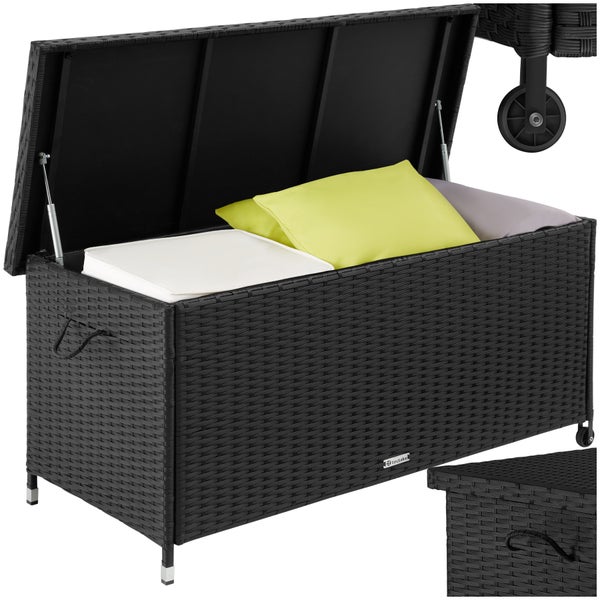 Auflagenbox tectake Kiruna 121 x 56 x 60 cm mit Rattangeflecht schwarz