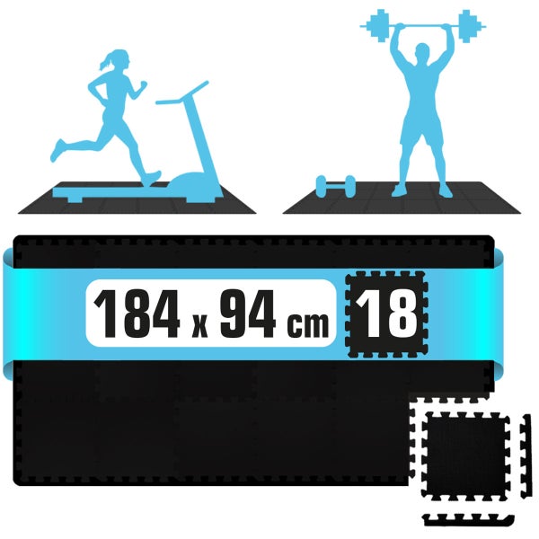 18x Fitness Bodenschutzmatte - 30x30 EVA Matte Sport Bodenmatte für Fitnessraum Schwarz