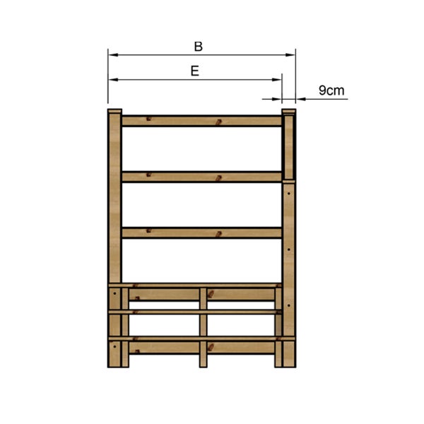 Skizze eines Holzregals mit Maßangaben