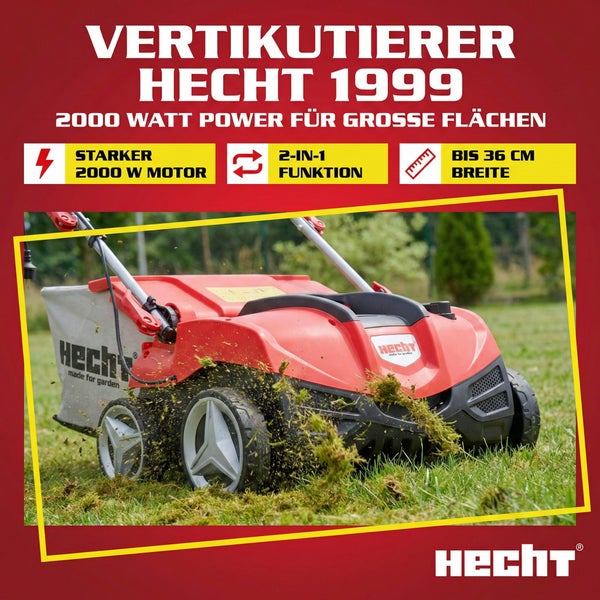 Hecht 1999 Vertikutierer mit 2000 Watt Leistung für große Flächen