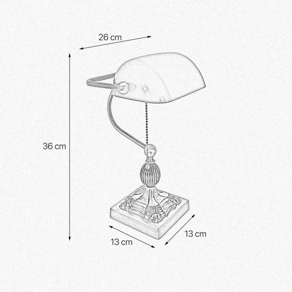 Skizze einer Schreibtischlampe mit Größenangaben