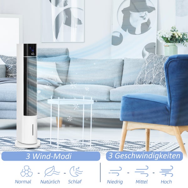 HOMCOM Turmventilator mit Fernbedienung 105 cm Ventilator, Standventilator 52° oszillierende Säulenventilator mit 3 Modi 3 Geschwindigkeitsstufen 12-Std-Timer LED-Anzeige Weiß