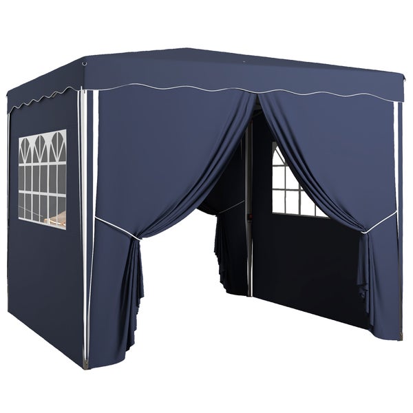 Outsunny Faltpavillon ca. 3 x 3 m, Pavillon mit Seitenwänden, Fenster, Festzelt， Gartenpavillon mit UV-Schutz, Partyzelt mit Tragetasche, für Terrasse, Balkon, Blau
