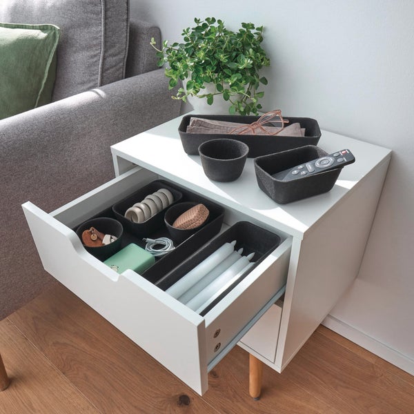 FRANK FLECHTWAREN|Schubladen-Organizer Black, 8er Set, 8 x 8 x 5 cm (3x), 13 x 9 x 5 cm (2x), 27 x 9 x 5 cm (2x), 27,5 x 20 x 5 cm (1x) , POLYESTER