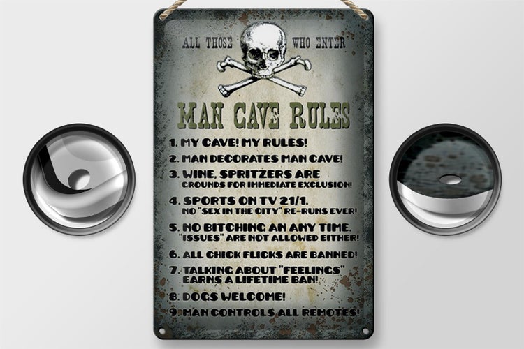 Blechschild Spruch 20x30cm Man cave rules wine spritzers