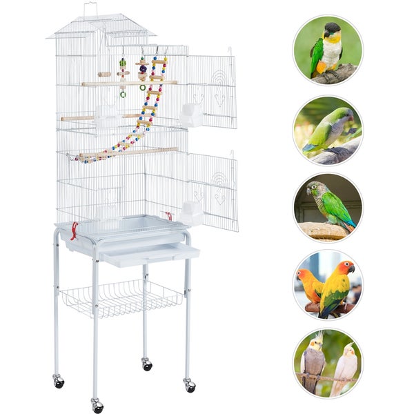 Vogelkäfig mit Ständer und Zubehör für Papageien und Sittiche