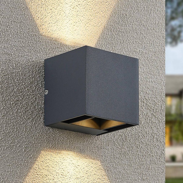 Lindby LED Wandleuchte außen Zavier (spritzwassergeschützt (Modern) in Schwarz aus Aluminium (1 flammig, ) - Außenwandleuchten Wandlampe Led Außenlampe Outdoor für Außenwand/Hauswand