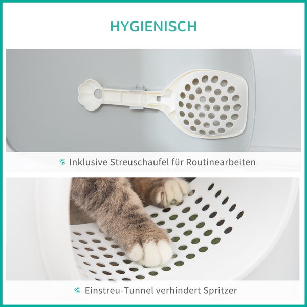 PawHut Katzentoilette, 55L x 40B x 39H cm, kunststoff, Weiß+Hellgrau