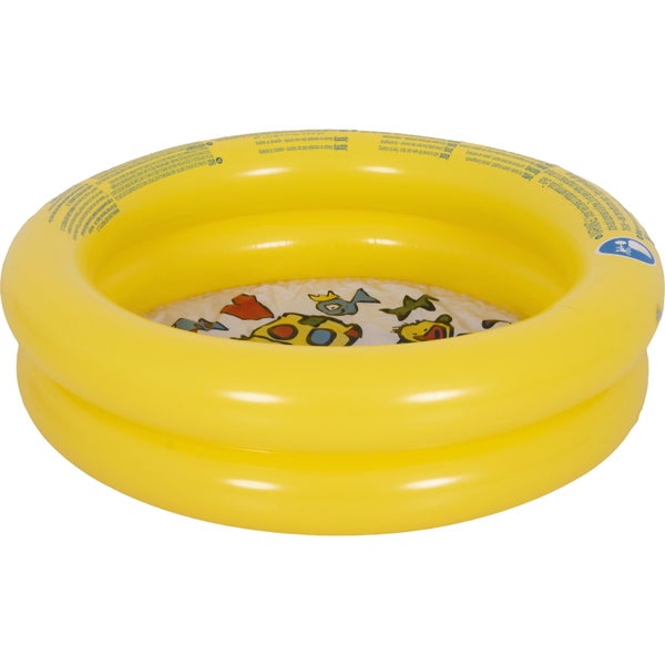 Aufblasbares Planschbecken fuer Kinder mit zwei Ringen und Bodenaufdruck.