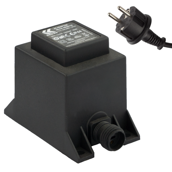 AC-Adapter 12 Volt mit Schutzart IP44 von Kerry Electronics inklusive Netzstecker für den Außenbereich.