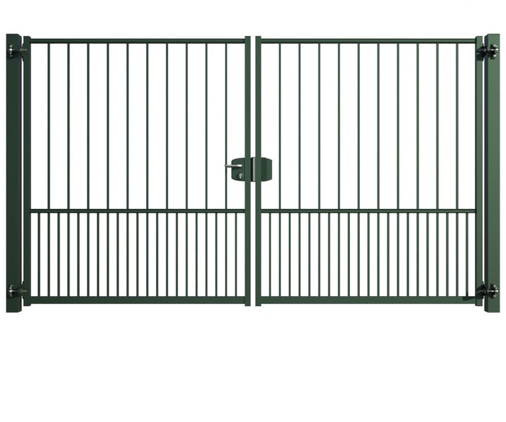 Doppelflügeltor aus Metall mit senkrechten Stäben
