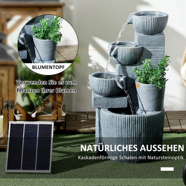 Outsunny Gartenbrunnen, Springbrunnen mit 4 Stufen, 31 x 27 x 57 cm, Kunstharz, Dunkelgrau