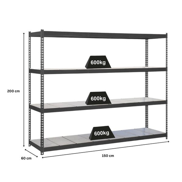 PROREGAL Schwerlastregal Metal Beast Four HxBxT 200 x 150 x 60 cm Fachlast 600 kg Anthrazit