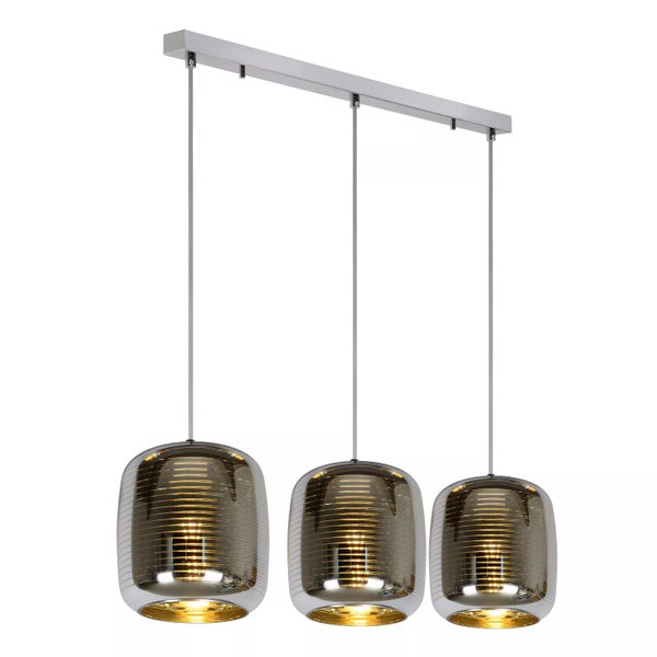 Pendelleuchte mit drei Lampen aus Metall und Glas