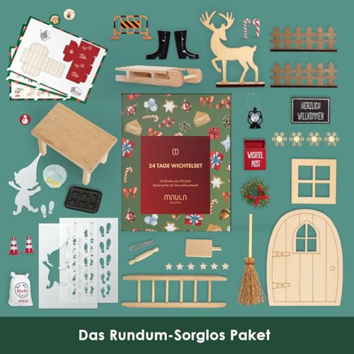 Wichteltür Set - Komplettes Wichtel Zubehör Weihnachten - Wichtelbriefen & Bastelvorlagen - Wichtel Set Weihnachten Komplett - Wichtel Baustelle Set - Wichteltür Zubehör Weihnachtswichtel Milula