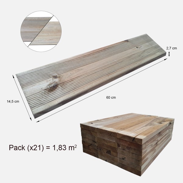 Holzfliese, 60 x 14,5 x 2,7 cm, 21 Stück pro Packung