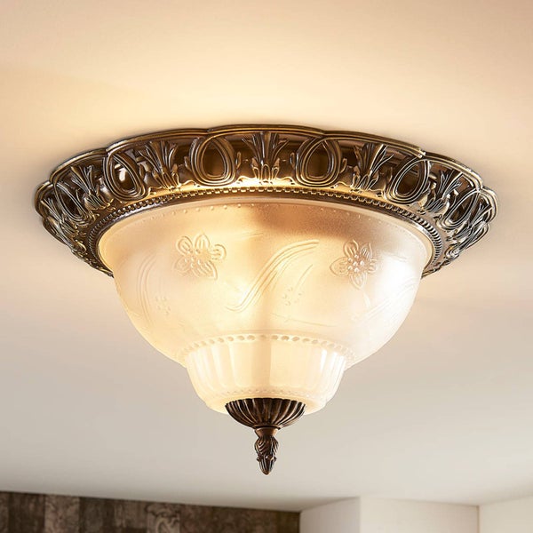 Lindby Deckenleuchte Glas Ø33 cm, Deckenlampe Antik Stil Glaslampe 2x E14 ohne Leuchtmittel Wohnzimmerlampe Deckenbeleuchtung Schlafzimmerlampe