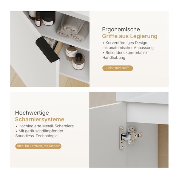 EMKE Waschbecken mit Unterschrank 417×240×646 mm, Badmöbel-Set mit Soft-Close, Türgriff, 2-fach verstellbarem Einlegeboden, Wandmontage, beidseitig montierbar,  Waschtisch-Set, Weiß