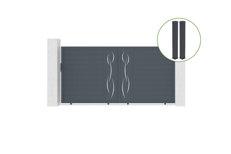 Schiebetor 3,5m LIFE H.180cm graues Aluminium + 2 Pfosten 20x20cm H.190cm
