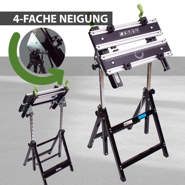Trutzholm Spanntisch mit 4-facher Neigungsfunktion und höhenverstellbarem Arbeitsgestell für vielseitige Heimwerkerprojekte.