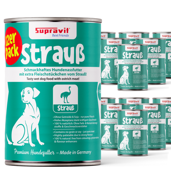 Supravit Best Friends Hundefutter Strauß, Nassfutter mit Straußenfleisch, 12er Pack