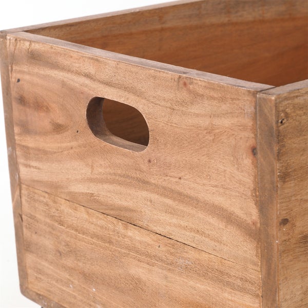 Holzkiste BOX Recyclingholz massiv, mit Rollen 01 natur-vintage