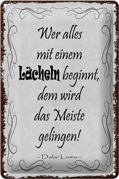 Blechschild Spruch 20x30cm wer alles mit Lächeln beginnt