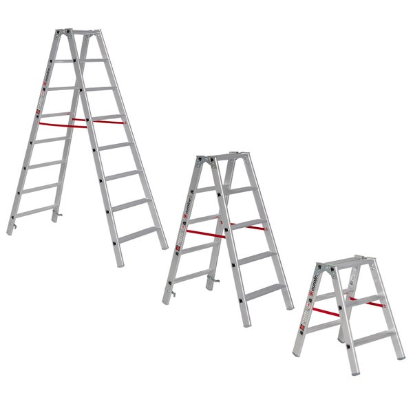 Drei Aluminium-Stufenleitern in verschiedenen Größen