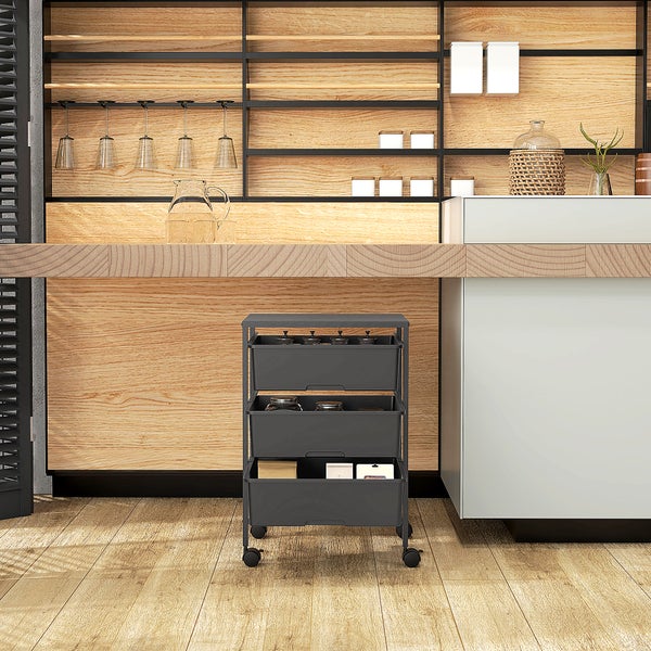 Rollwagen mit drei Schubladen und Maßangaben