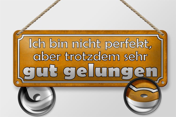 Blechschild Spruch 27x10cm bin nicht perfekt gut gelungen Dekoration