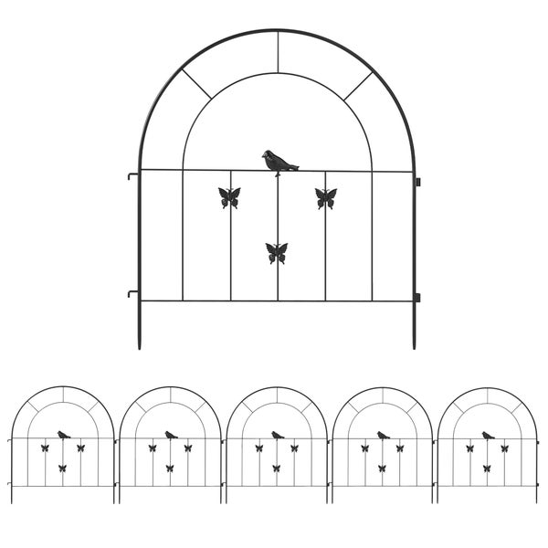 Outsunny Gartenzaun Zaun Stahl 300 cm x 70 cm hoch Dekorativer Gitterzaun Set Zaunelemente Hundezaun Oberbogen Zaun für Hunde Landschaftszaun für Garten Blumenbeete Tierbarriere Außenbereich Schwarz