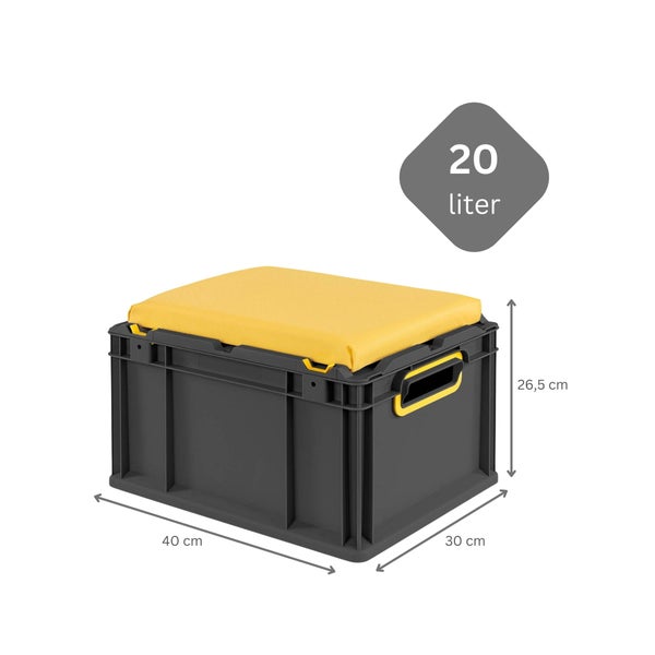 Aufbewahrungsbox mit Sitzkissen, 20 Liter, Abmessungen 40 x 30 x 26,5 cm