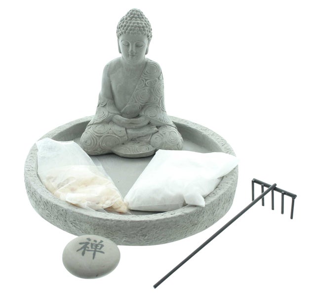 FRANK FLECHTWAREN | Buddha Zen-Garten, ZEMENT, METALL, STEIN, SAND, 17,5 x 17,5 x 13 cm
