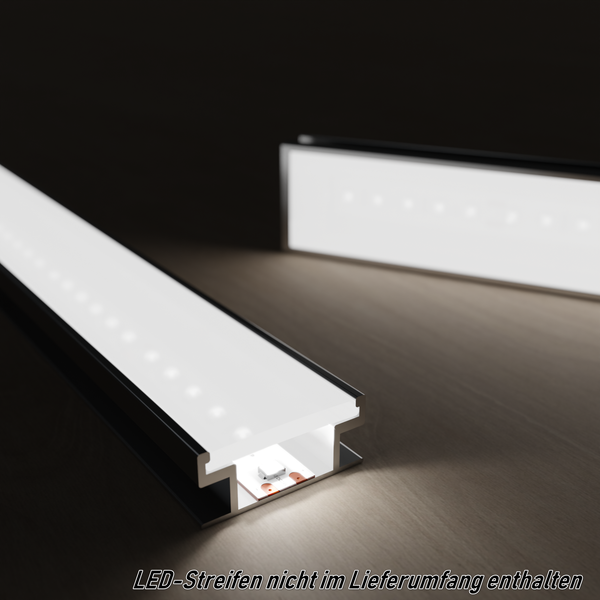 TIVENDIS Led Alu Profil 2 m FL mit Zubehör für Strip / Streifen bis 10 mm breit | Abdeckung satiniert milchig  |  Einbau Trockenbau Abschlussleiste Abschlussprofil Deckenleiste eloxiert
