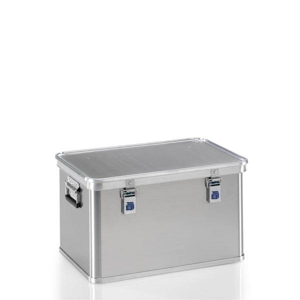 Mobile Podesttreppe aus Aluminium mit beidseitigem Handlauf, Plattform mit Geländer und vier Rollen.