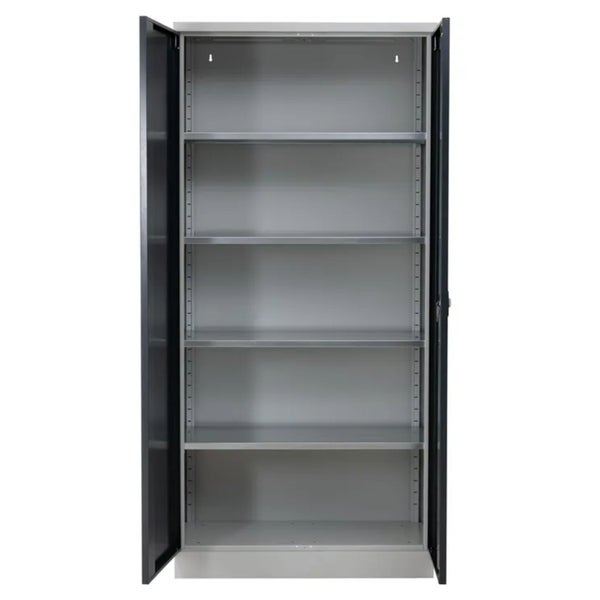 PROREGAL Stahlschrank Bee 4 Fachböden HxBxT 195 x 92 x 60 cm Pulverbeschichtetes & Verstärktes Fachbodenmaterial Grau & Schwarz