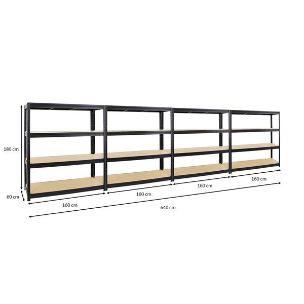 PROREGAL Mega Deal 4x Schwerlastregal Dino HxBxT 180 x 160 x 60 cm Fachlast 600 kg Schwarz